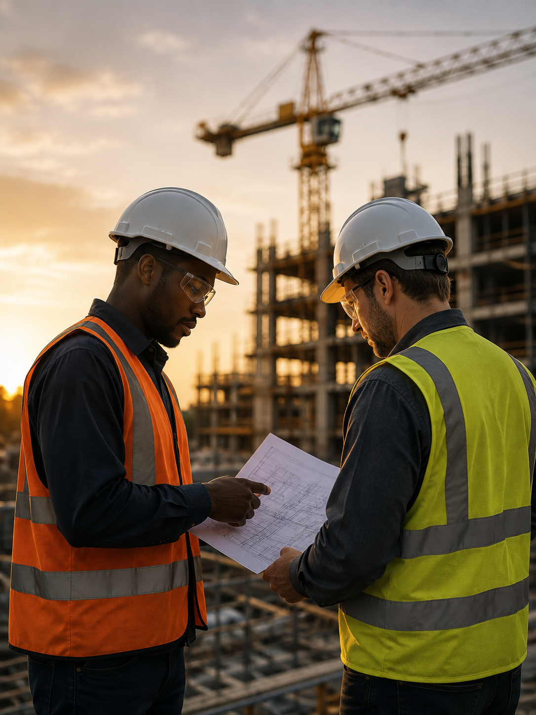 Construction professionals reviewing project documentation